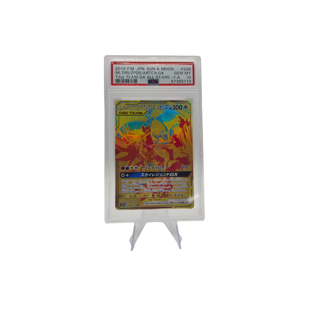 Pokémon PSA 10 Gem Mint Moltres & Zapdos & Articuno GX (sm12a 226) Front