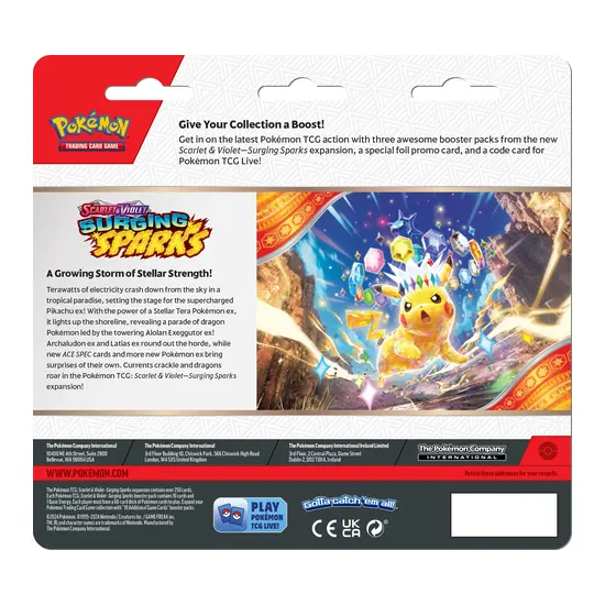 Pokémon Scarlet & Violet Surging Sparks 3er Blister Back